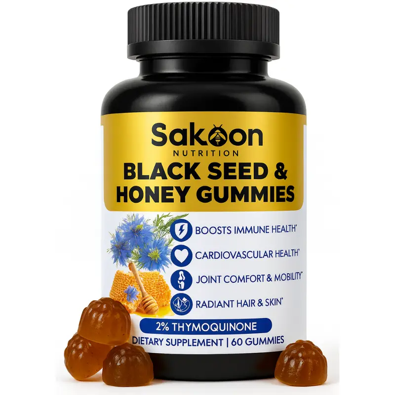 Sakoon Nutrition Black Seed Oil & Honey Gummies - Tasty, Edible Natural Honey You’ll Enjoy Gummy Supplements, Gelatin-Free Health Dietary Support for Hair, Skin, Fitness