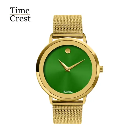 Women's 42mm Gold Plated Iced Out Analog Quartz Wristwatch - Simple Minimalist Look, Durable Alloy Band with Buckle, Mineral Glass, Water Resistant, Work-Ready Round Face, Budget Elegant Fashion Accessory