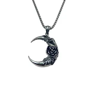 Dark Moon Rose Necklace European and American Punk Hip-Hop Moon Alloy Pendant Clavicle Chain Couple Necklace Trend