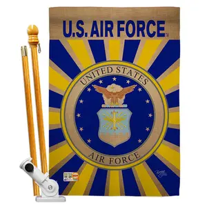 Breeze Decor BD-MI-HS-108395-IP-BO-D-US18-AF 28 x 40 in. Air Force Americana Military Impressions Decorative Vertical Double Sided House Flag Set with Pole Bracket Hardware