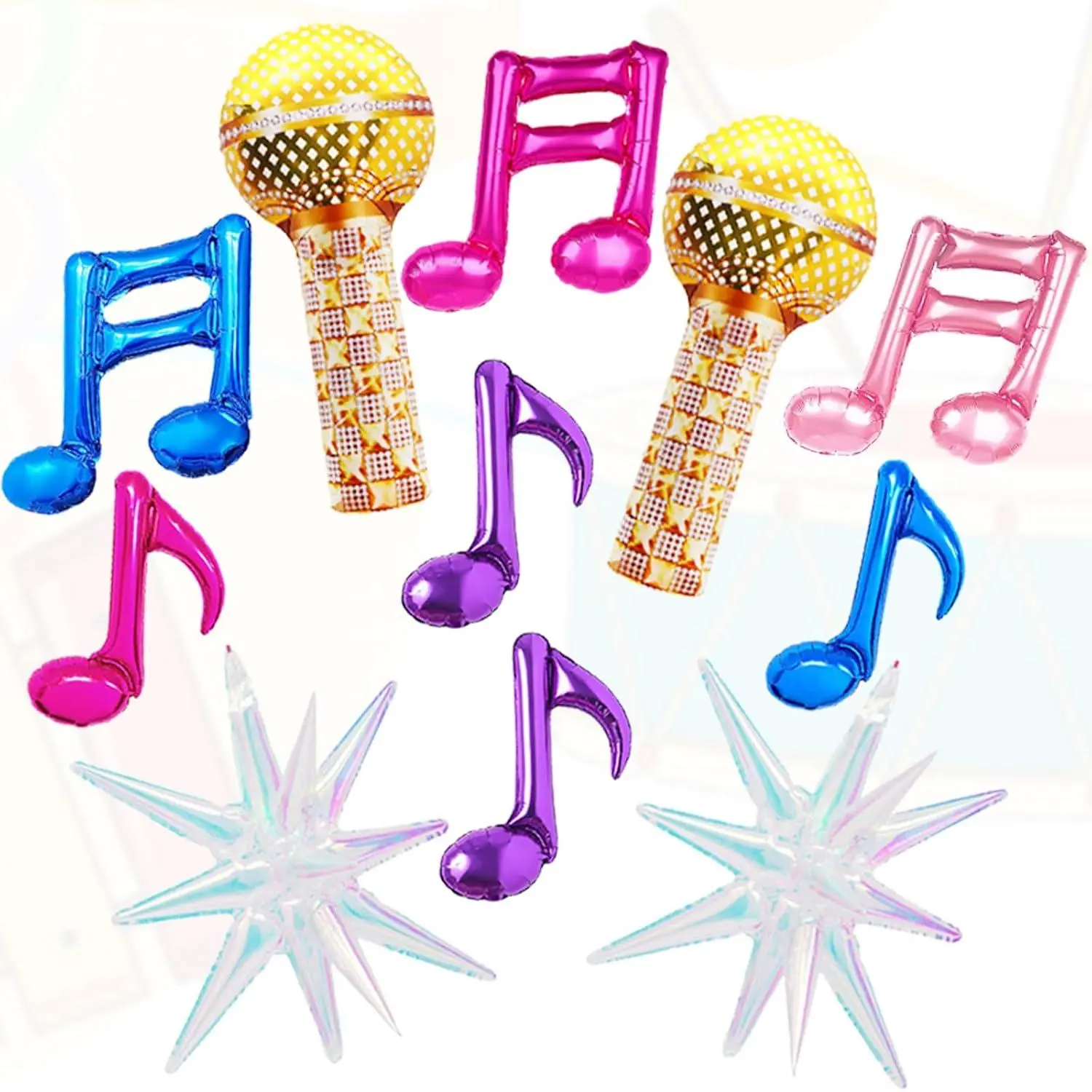 11 Pcs Pink And Purple Balloon Kit Musical Note, Microphone, Disco Explosion Star Balloons For Kpop Music Birthday Party/K-Pop Concert/Popular Singer Fans/Korean Kpop Theme Party Supplies