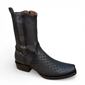 Cuadra Men CU498 – Black Woven Leather Boot