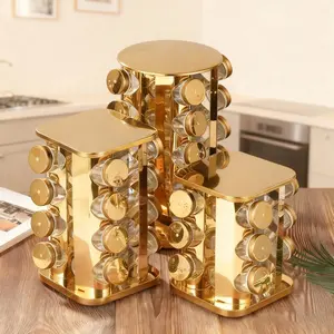 360 Degree Rotating Countertop Spice Display Storage Rack, Multi-Layer Thick Round Stainless Steel Bottle Lid Set, Easy Clean Kitchen Storage Organizer