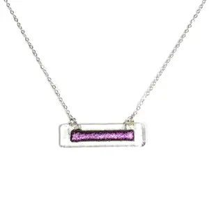 Dichroic Purple on Clear Fused Glass Bar Necklace