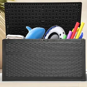 DWVO 230 Gallon Resin Outdoor Storage Box, XXL Double-Wall Waterproof Deck Box with Divider, Doubles as Table or Seating with 1000 lbs Capacity, Lockable (Black)