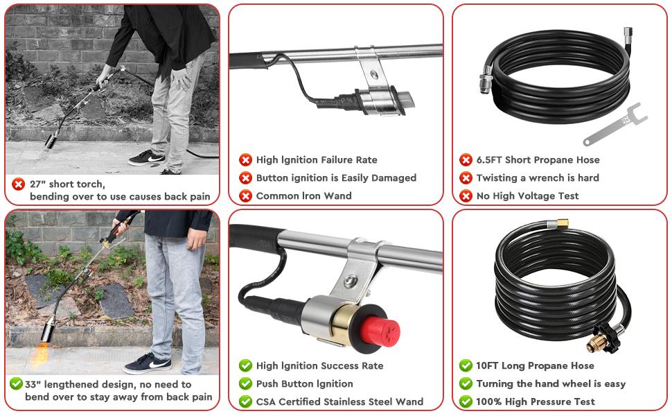 Propane Torch Weed Burner Kit with Storage Bag and 10FT Hose Heavy Duty Blow Torch Flamethrower with Self Igniter and Turbo Trigger for Weeding,Roofing,Ice Melting,Road Marking(Fuel Not Included)