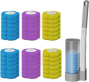 Wall Mounted Disposable Toilet Brush Holder Set with Long Handle & 6/18 Spare Brush Heads for Easy Cleaning in Bathroom