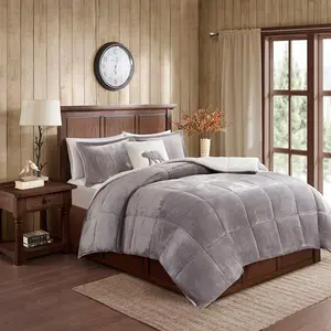 Woolrich WR10-2062 Alton Plush to Sherpa Comforter Set - Grey & Ivory, Full & Queen Size