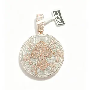 2015  Multi-Cross Medallion Pendant | Blinged-Out Iced-Out Statement Charm with Ornate Cross Motifs for Hip Hop Streetwear Vibe