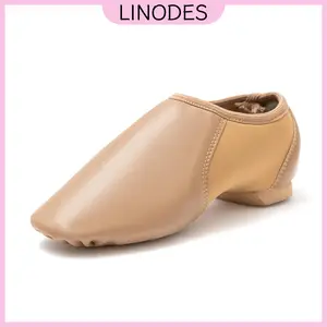 Linodes Unisex PU Leather Upper Slip-on Jazz Shoe with Circle Elastic for Women and Men's Dance Shoes