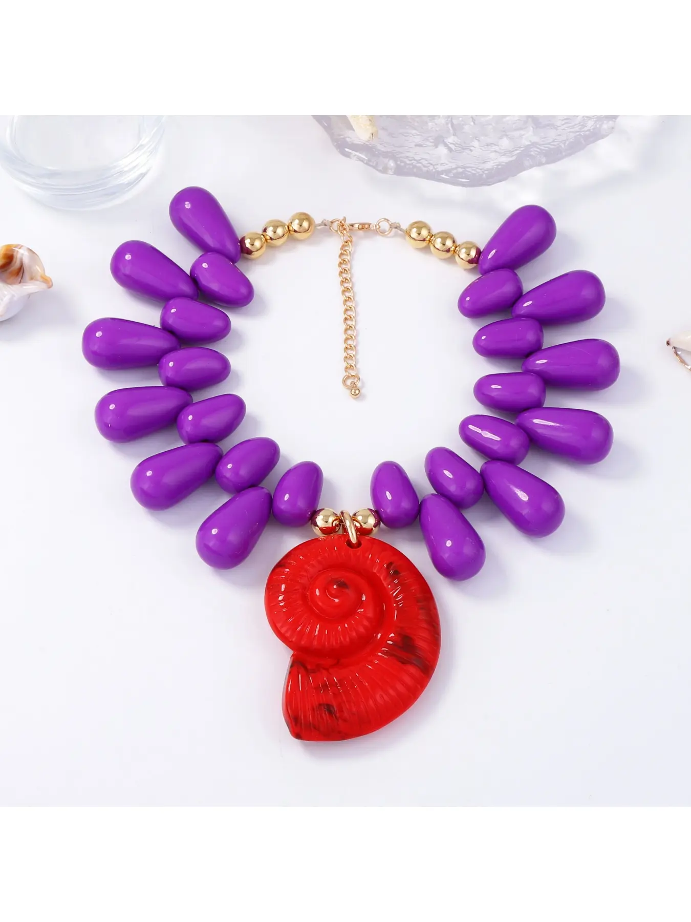 Cross-border personality trend ocean casual vacation style beaded animal conch pendant necklace exaggerated versatile necklace for women Adjustable Necklace Casual Style Necklaces