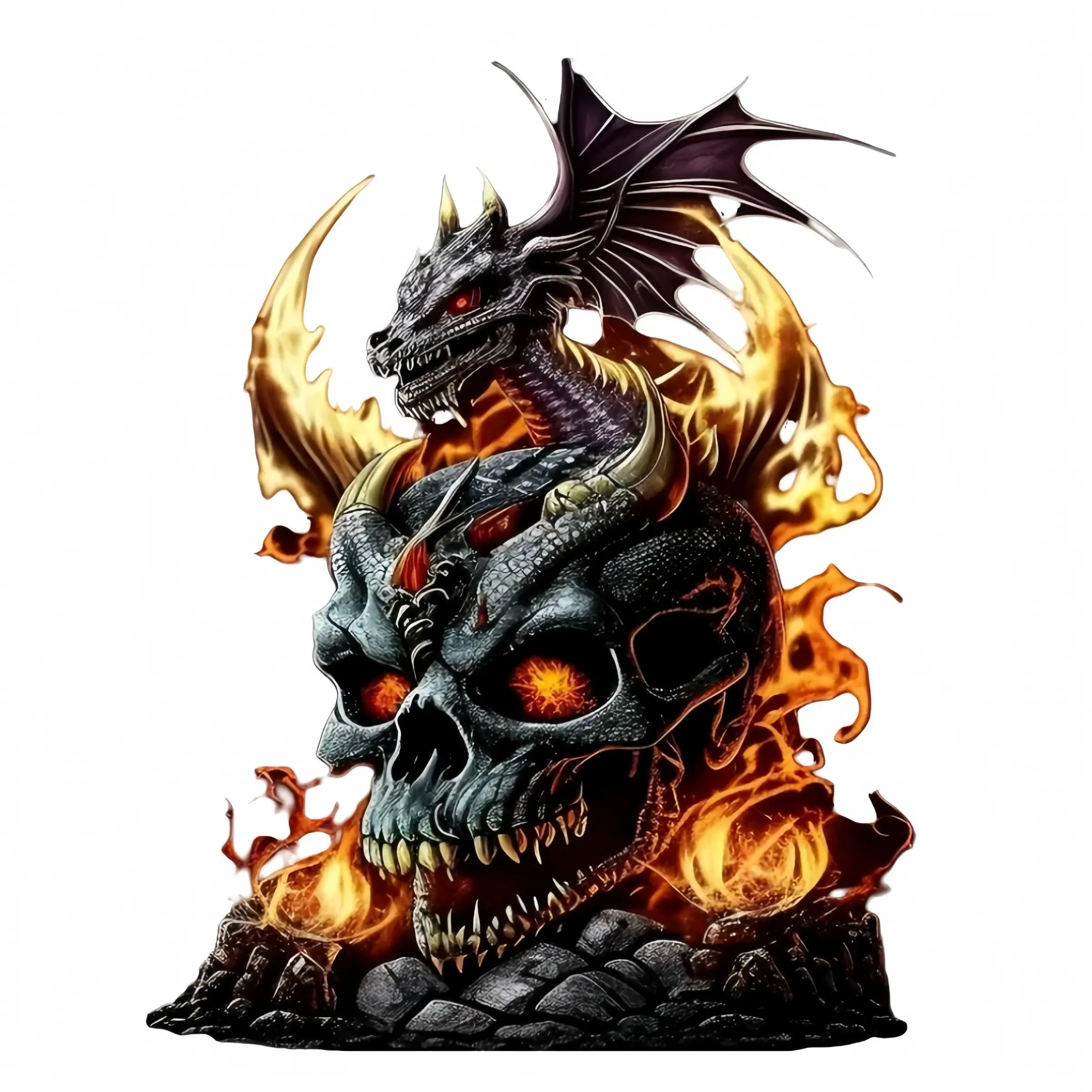 Dragon Flame Dinosaur Skull Waterproof Sticker- Gothic Style Decoration, Red Glowing Eyes- Scratch-resistant, Easy to Apply, Suitable for Cars, Motorcycles, Trucks, SUVs, Laptops- Perfect Gift for Motorcycle and Car Enthusiasts, SUV Accessory