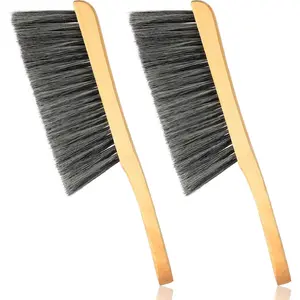 2 count Wooden Bench Brushes Fireplace Brush  Fiber Bench Soft Bristles Long  Handle Dust for Hearth Tidy   Workshop Woodworking(Gray)