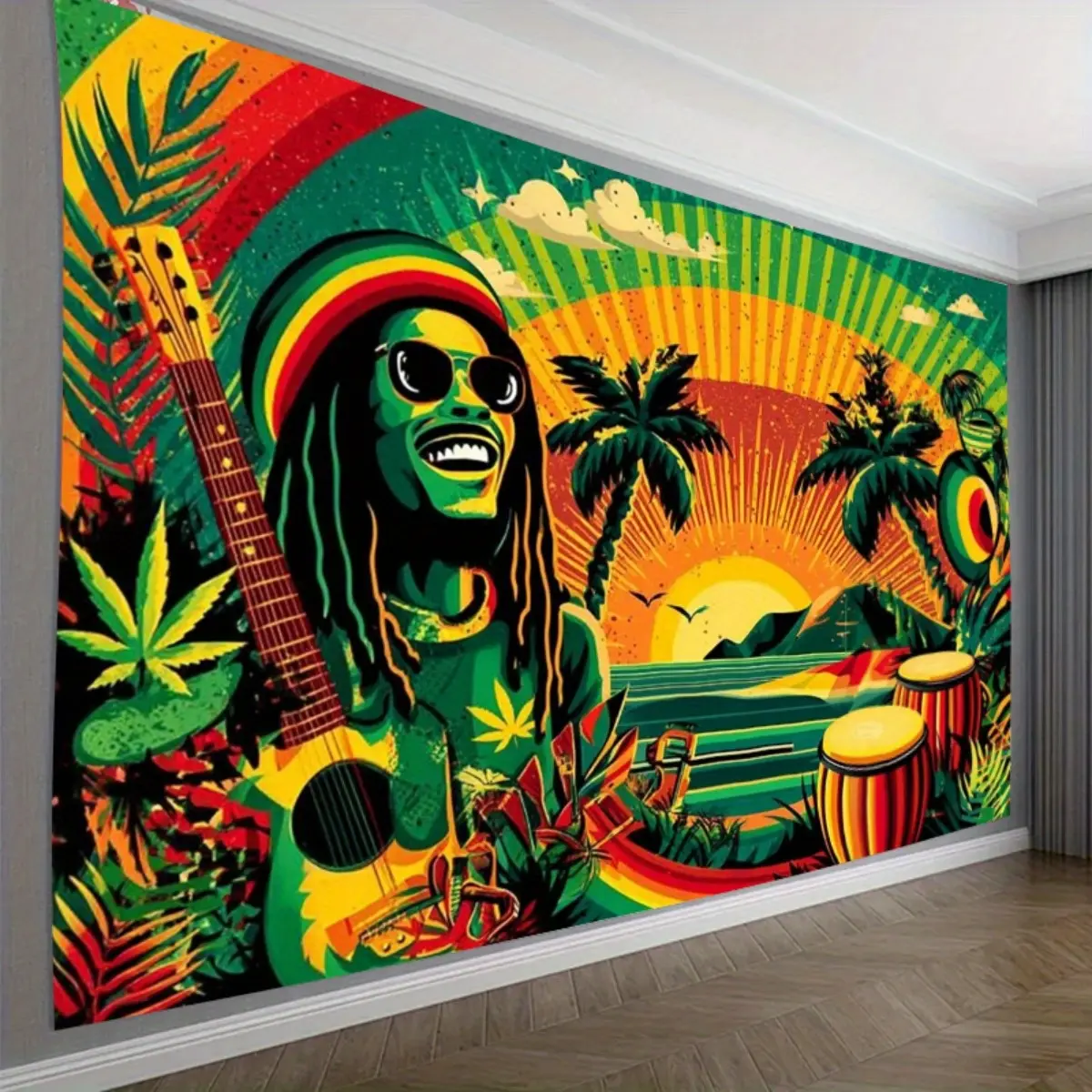 2D Plane Reggae Music Culture Super Large Size Backdrop Banner Party Banner Backdrop Studio Wall Decoration for Living Room, Bedroom, Office, Birthday Anniversary