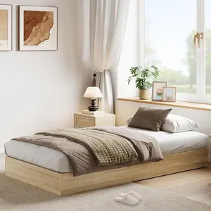 Twin Size Solid Wood Platform Bed Frame with Sturdy Wooden Slats, Floor-Standing Bed Frame,  No Box Spring Needed, Easy Assembly, Golden Tan Wood