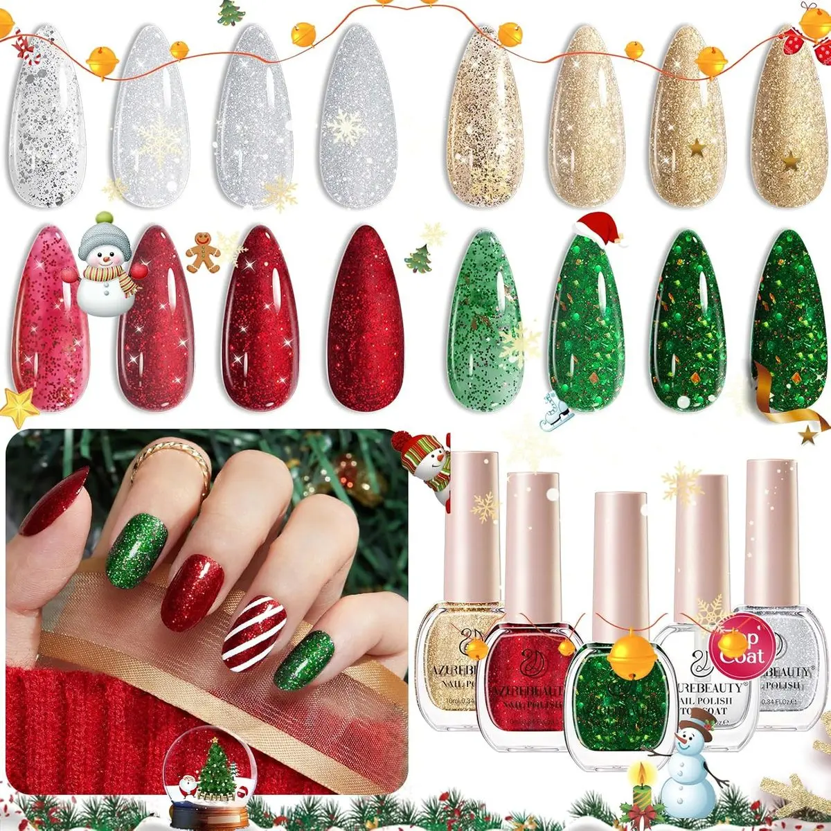 Christmas Glitter Gold Red Green