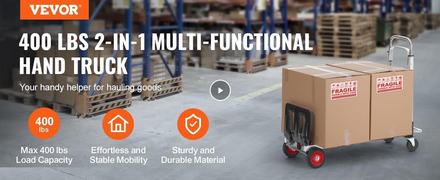 【SummerFinds】VEVOR Aluminum Convertible 2-in-1 Heavy-Duty Multifunction Work Cart, 800 lbs Capacity Collapsible Hand Truck with Rubber Wheels, Multifunction Rolling Carts for Warehouse, Supermarket Use, Mobile Folding Trolley, Rolling Service Cart