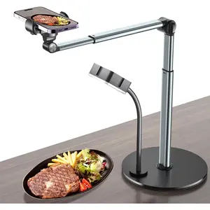 Overhead Phone Mount with Rechargeable Light for , Table Tripod for Content Creators, Portable Phone Camera Stand for Cooking, Video Recording, Filming,  Techs