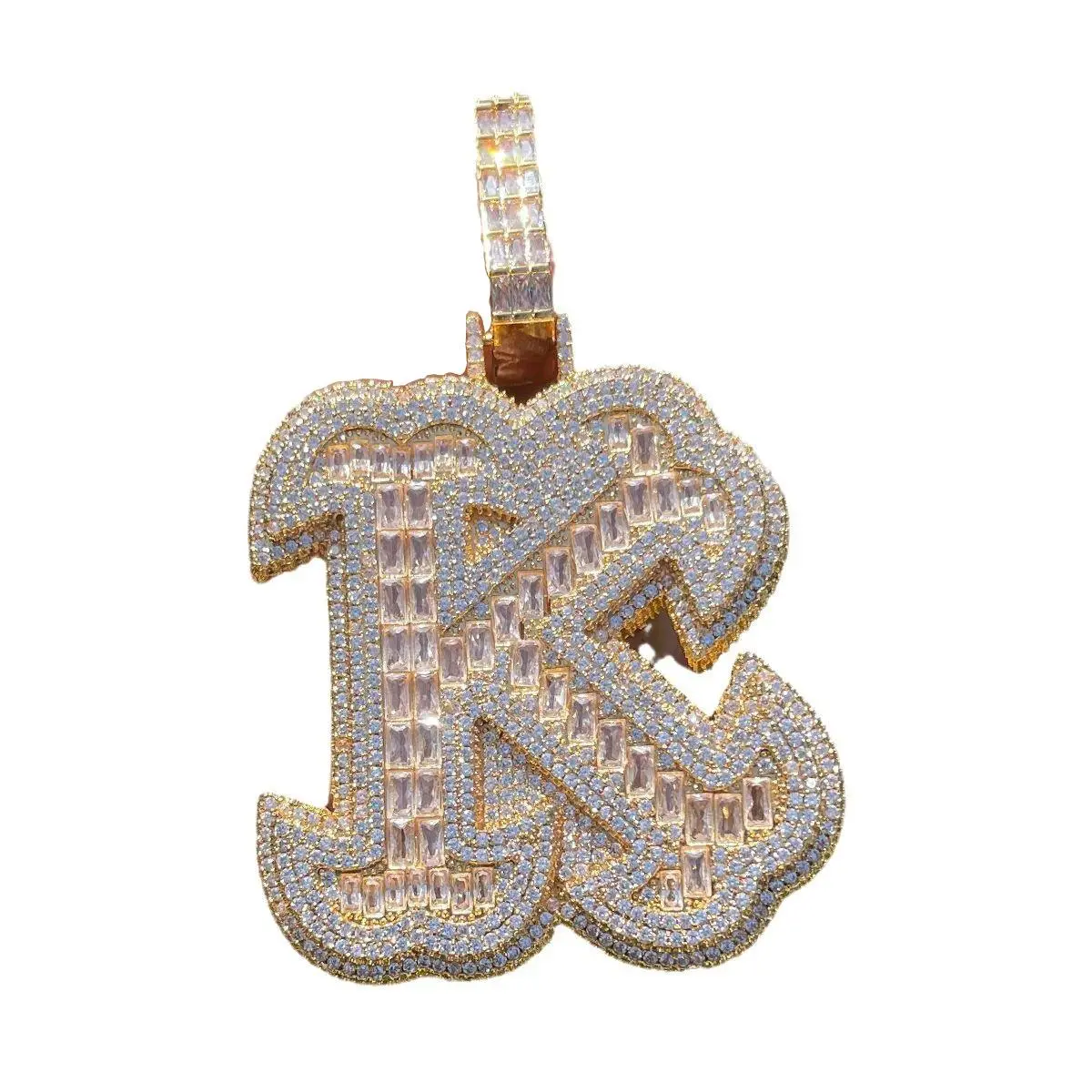 18K Gold Vacuum Plated Copper Bubble Letter Necklace with 5A+ Sri Lanka Zircon, A-Z Initial Pendant Chain, Miami Inspired Fashion Jewelry for Men, Everyday Wear Accessory