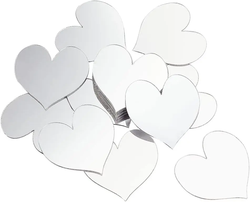 50 count 2 Inch Mini Mirror Tiles,  Heart Mirror Adhesive Small Square Mirror Mosaic Tiles Craft Mirror Tiles for DIY Crafts  Wall Table Kitchen Bathroom Decoration