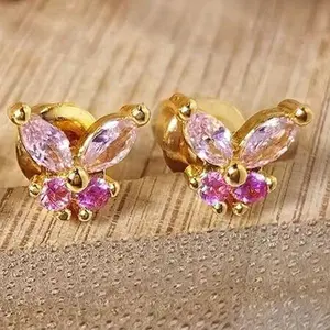 Gold Ruby Butterfly Studs