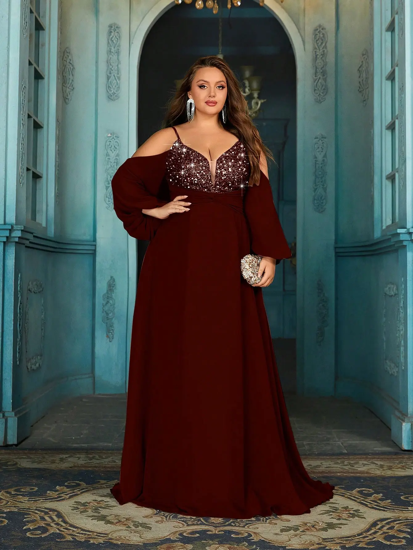 burgundy plus size sweater dress Unique Vintage Plus Size Burgundy Turtleneck Midi Dress main image 1