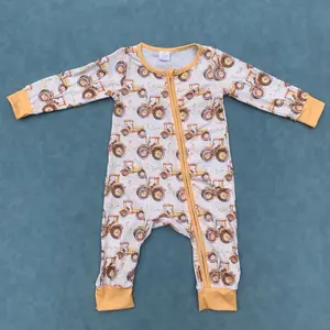 Farm tractor toddle baby kids long sleeve zip romper