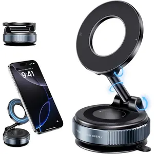 Vacuum Magnetic Suction Phone Holder, Foldable and Retractable Hands-Free Suction Cup Phone Mount for Car/Gym/Mirror/Smooth Surface, Compatible with iPhone Android and All Smartphones (Black)