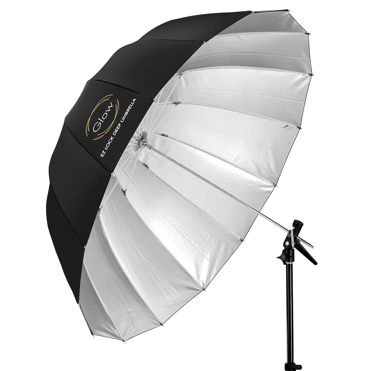Glow 51" Large Deep Silver Fiberglass Camera Umbrella with Easy Lock Feature for Photographers