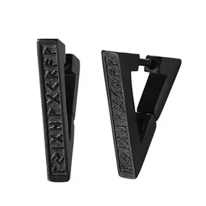 OIDEA Stainless Steel Nordic Viking Rune Triangle Stud Earrings Punk Geometric Studs for Men Women