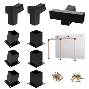 Jurrque Heavy Alloy Steel  Wallmount Pergola Kit for 4"x 4" ( Actual 3.6" X 3.6" ) Lumber ,  9pcs (2pcs 3-Way15° Brackets , 1pcs 4-Way15°Brackets ,6pcs Base) Bracket Woodworks DIY,  Suitable for Backyard,Gardens,Patio and Metal Gazebo Kits