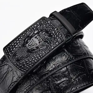 Men's Belt Leather Automatic Buckle Business Casual High quality, Black, 105CM