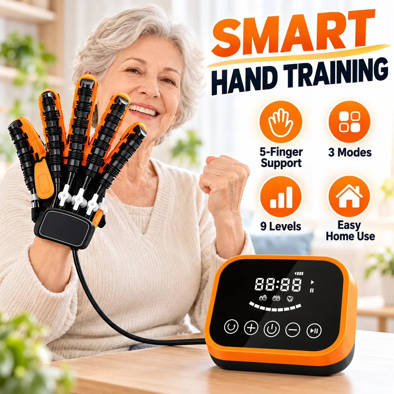 Smart Pneumatic Hand Rehabilitation Training Glove, 3 Training Modes,  Independent Finger Control, Mirror Mode, Hand Exercise Device for Daily Home Training, Seniors & Adults