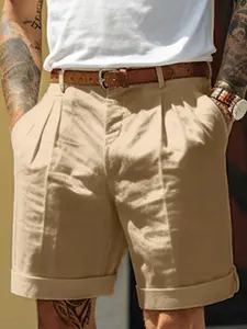 Men's Summer Five-Quarter Pants, Fashion Simple Outdoor Pocket Shorts, Men's Casual Straight Leg Five-Quarter Pants, Trendy Men's Suit Pants