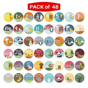 NOVARENA 48 Pack 4" Baby Month Stickers and Milestone Stickers by Novarena - Track Your Baby's First Year Month-by-Month and Holidays Until 5 Years Old! Boys and Girls (48 Pack Stickers)