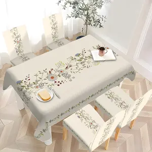 2/4/6/5/7 pieces of fashionable and high-end chair cover and tablecloth sets, thickened chair cover and tablecloth sets (1 tablecloth + 4 chair covers or 1 tablecloth + 6 chair covers), easy to care for, reusable, for home decoration