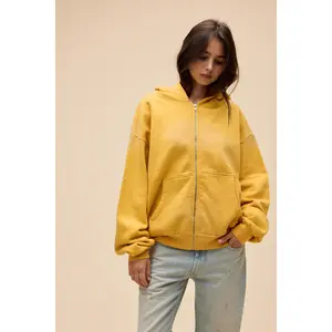 Solid Zip-Up Oversized Hoodie