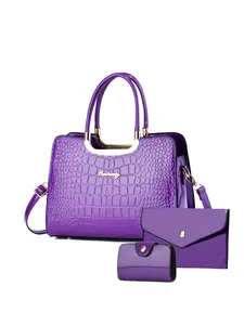 Fashion Patent Women's Mommy Bag with Pearl Pendant, Versatile 3-Piece Handbag & Crossbody Set, Casual PU Material, All Seasons Use