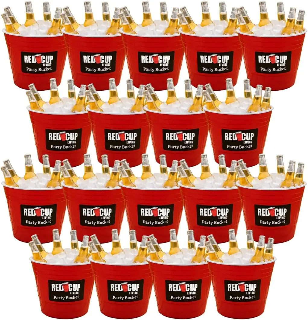 Reusable Red Plastic Ice Bucket for Parties - Large 201 Oz Beverage Tub, Wine Cooler, Beer Bucket, Unbreakable & Durable, Indoor/Outdoor Bars, Galvanized Tubs, Party Celebration Essential, Pack of 18