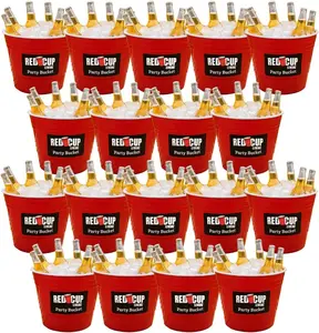 Reusable Red Plastic Ice Bucket for Parties - Large 201 Oz Beverage Tub, Wine Cooler, Beer Bucket, Unbreakable & Durable, Indoor/Outdoor Bars, Galvanized Tubs, Party Celebration Essential, Pack of 18