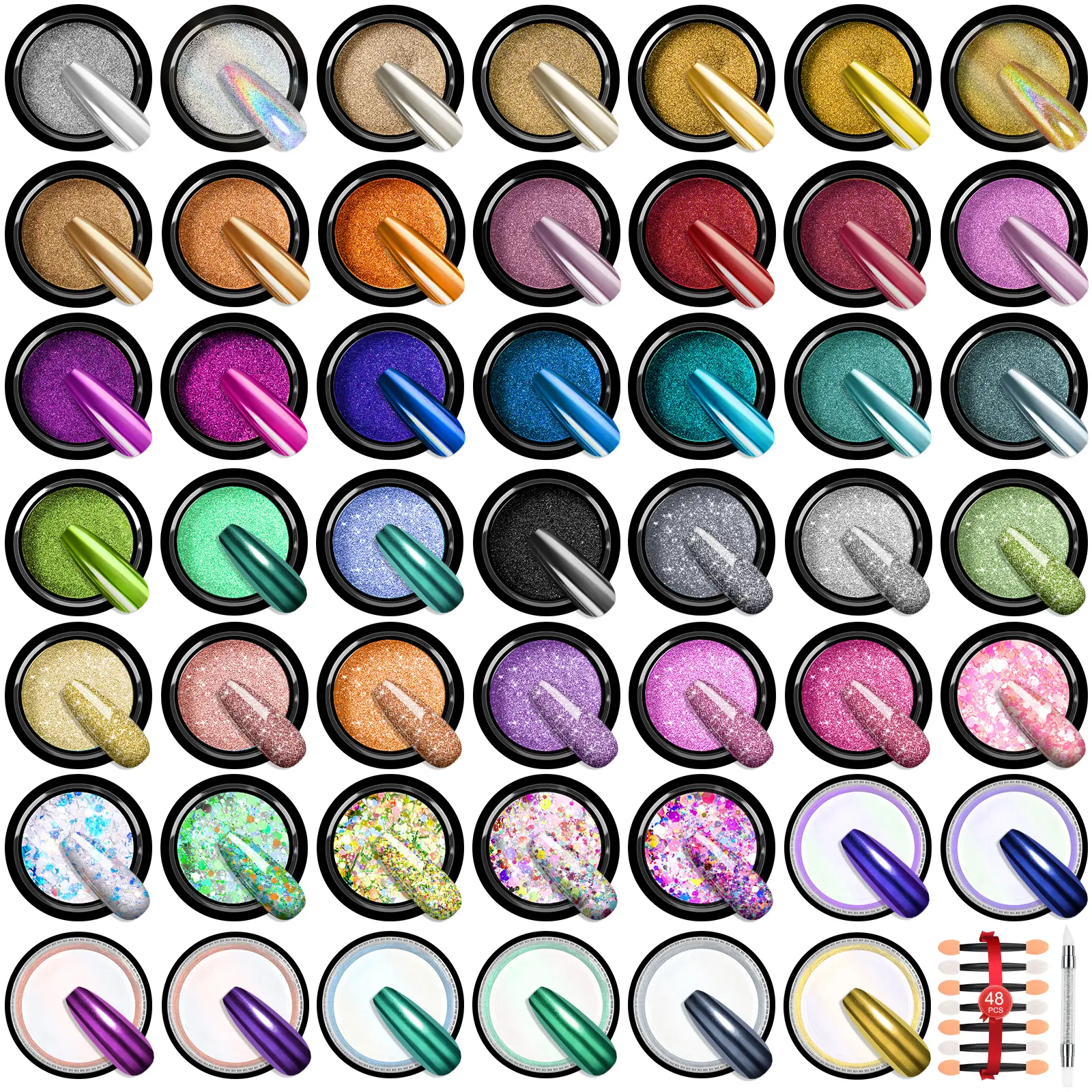 49Pcs Saviland Chrome Nail Powder Set