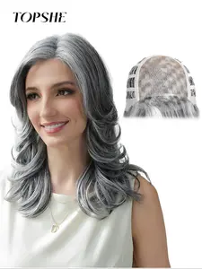 Topshe Mono Hair Wig 6.5x5.5 HD Lace Front Silver Color Synthetic Fiber, Heat Resistant Fibers for Styling, Medium Length Summer Wig, Glueless HD Wigs