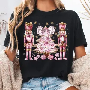 Delivered after Christmas-100% Cotton Pink Nutcracker Christmas Shirt Holiday Women's Holiday Tee, Holiday Apparel, Christmas Shirt for Women, Gift for Her