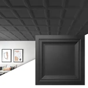 12-Pack Square Black Drop Ceiling Tile 2ft x 2ft, PVC Ceiling Panel 24 x 24in.