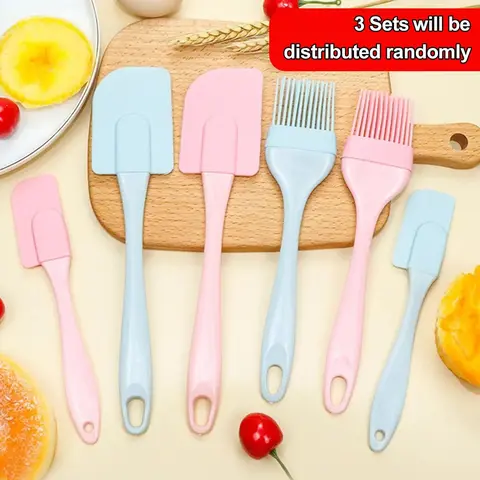 3pcs/set Random Color Baking Spatula & Basting Brush, Non-stick Silicone Baking Utensil Baking Supplies For Kitchen