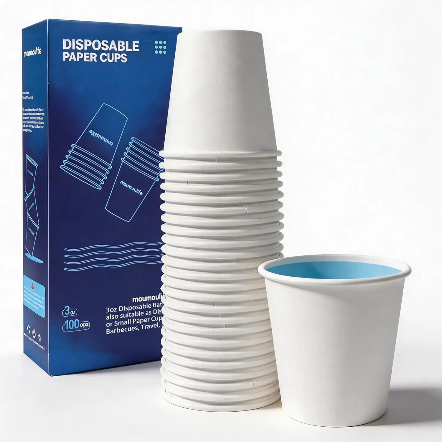 MOUMOULIFE Disposable Paper Coffee Cups 3 oz 100 Count, Bathroom Mouthwash Cups, Leak-Proof Small Paper Cups for Bathroom & Espresso