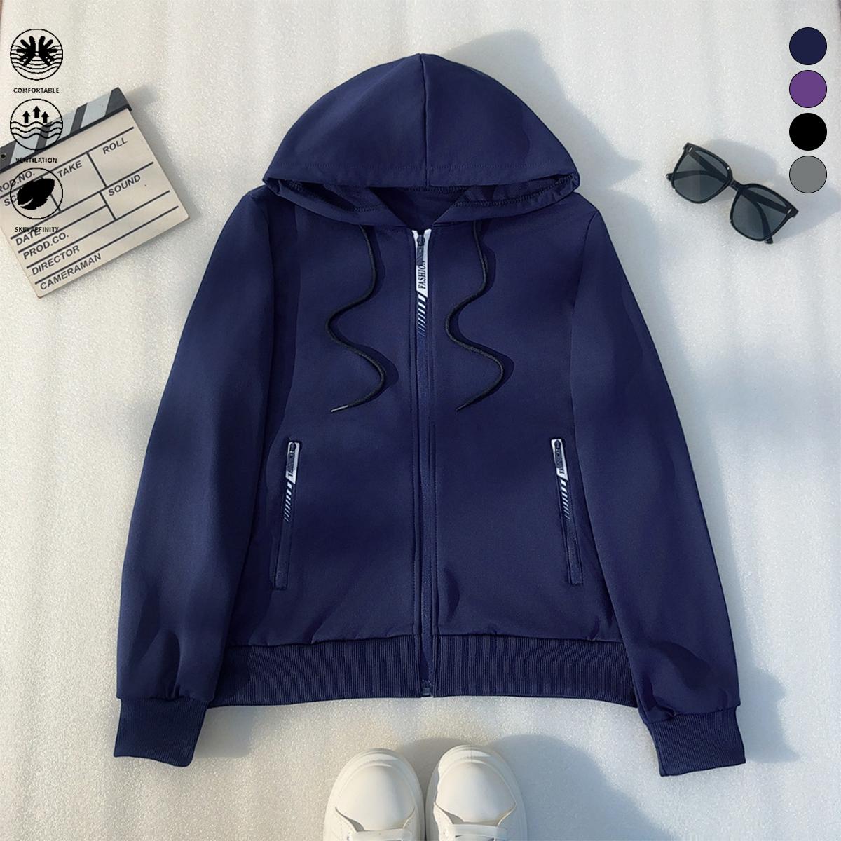 2-pack women’s casual hooded sweatshirt cardigan set, lightweight women’s outerwear, solid color, suitable for outdoor sports and casual wear, womenswear
