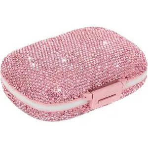 Cute Pill Organizer Small Bling Pill Case for Purse Medicine Vitamin Container Holder Daily Pill Box Container for Women Travel Medicine Kit(Pink)