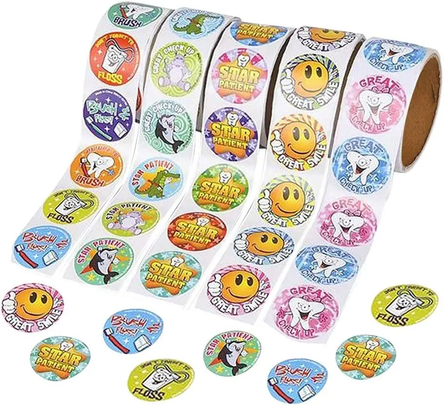 Dental Sticker Rolls Assortment - Set Includes 500 Dental Themed Stickers - Dental Reward, Goodie Bag Fillers, Party Favors - Fun Craft Tool for Children Ages 3+
