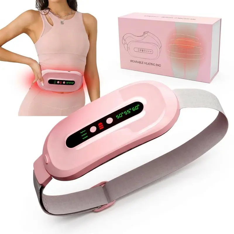 Portable Heating Pad, Heating Pads Automatic Shut Off Belly Wrap Adjustable Belt Menstrual Cramps Relief Pad Comfort Daily Pink